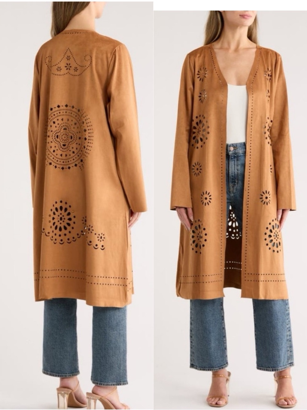 Camel faux suede Laser Cut duster Coat From Forgotten Grace XL western